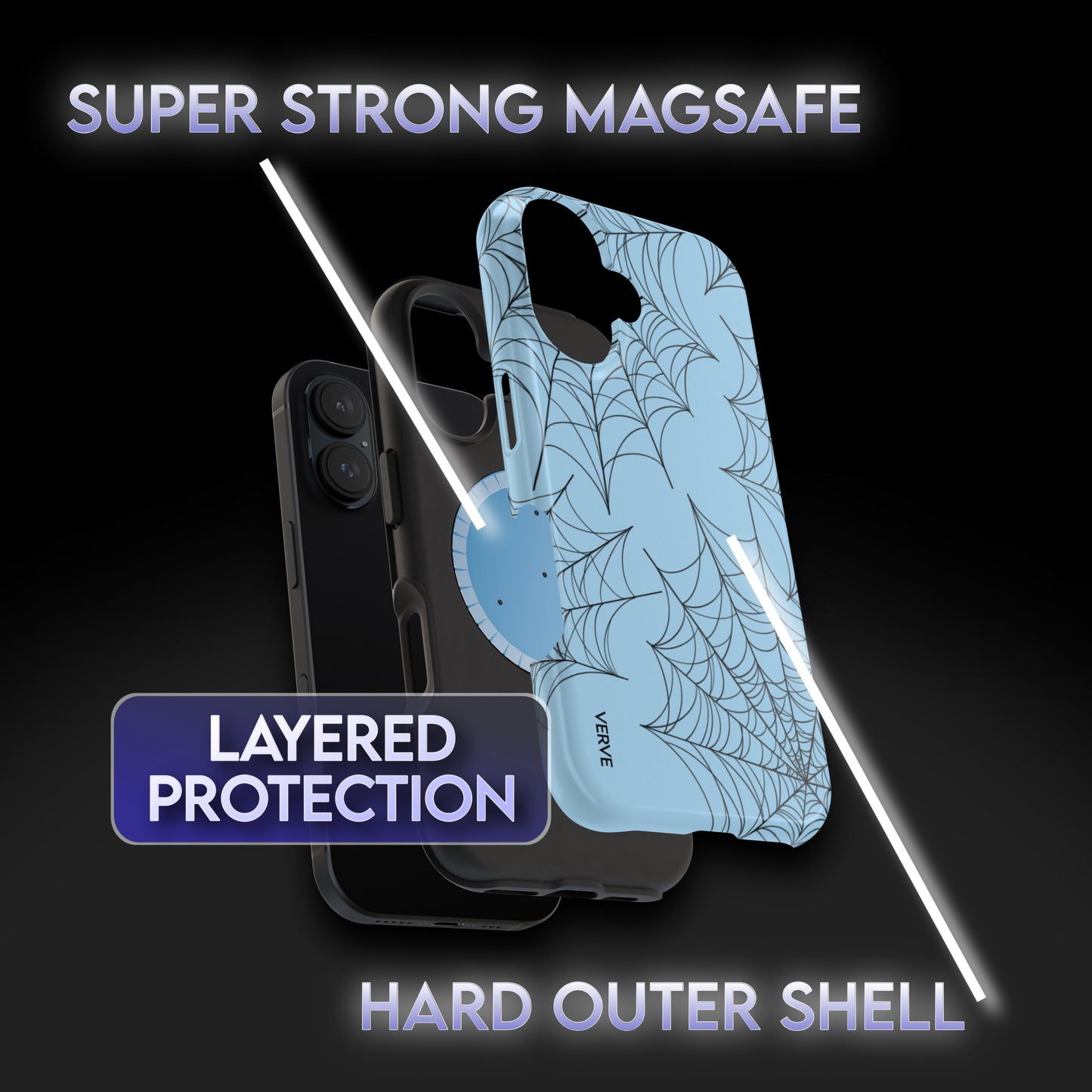 Spider Web Halloween Light Blue MagSafe Durable Phone Case