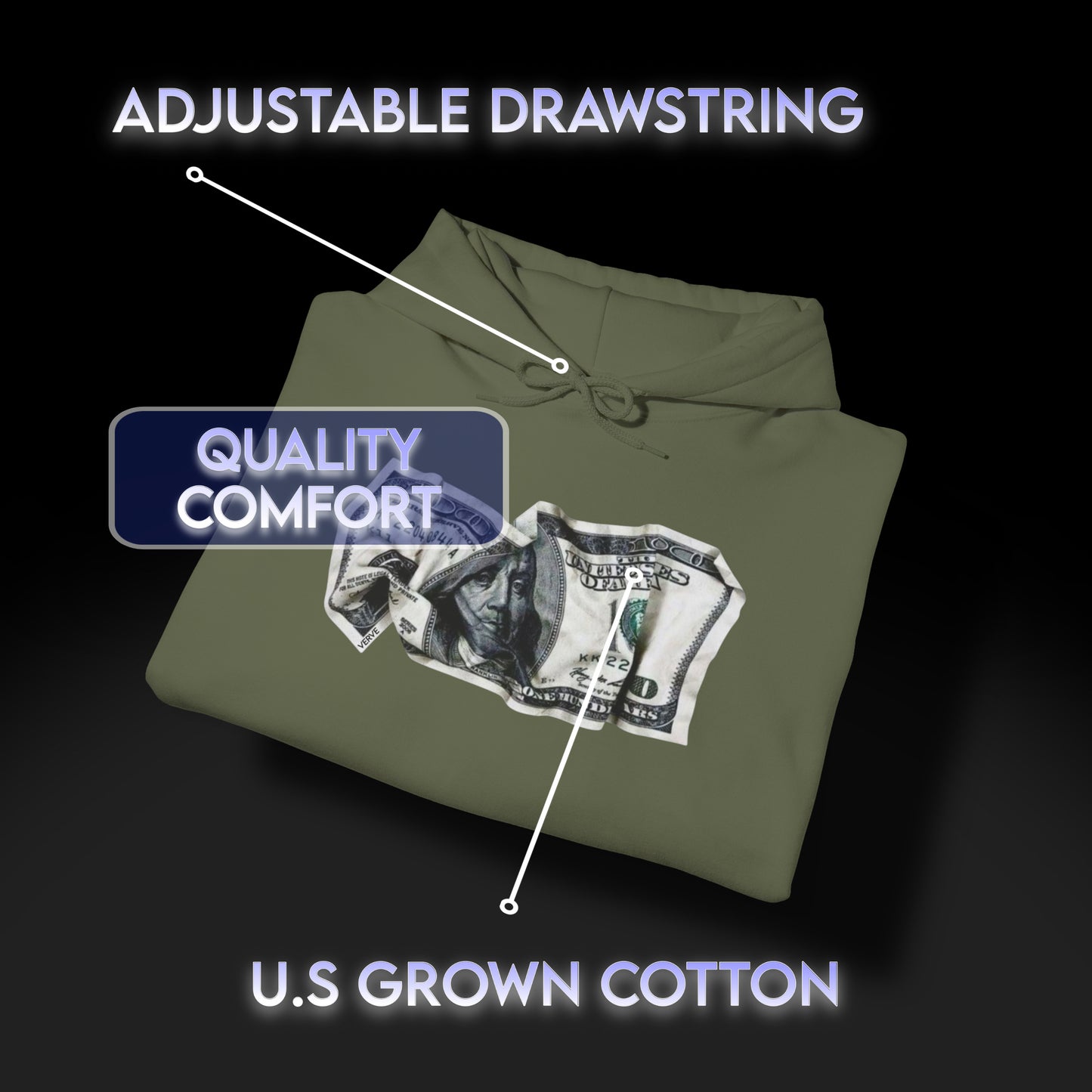 Money Crumpled Heavy Hoodie Sweatshirt