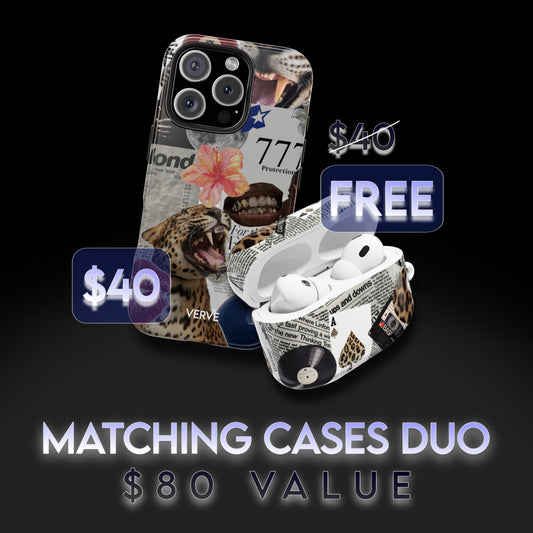 MATCHING CASE DUO: Y2K Newspaper Leopard Print Cases